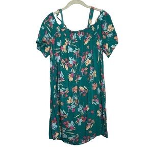 Peyton & Parker Green Floral Cold Shoulder Mini Dress XL